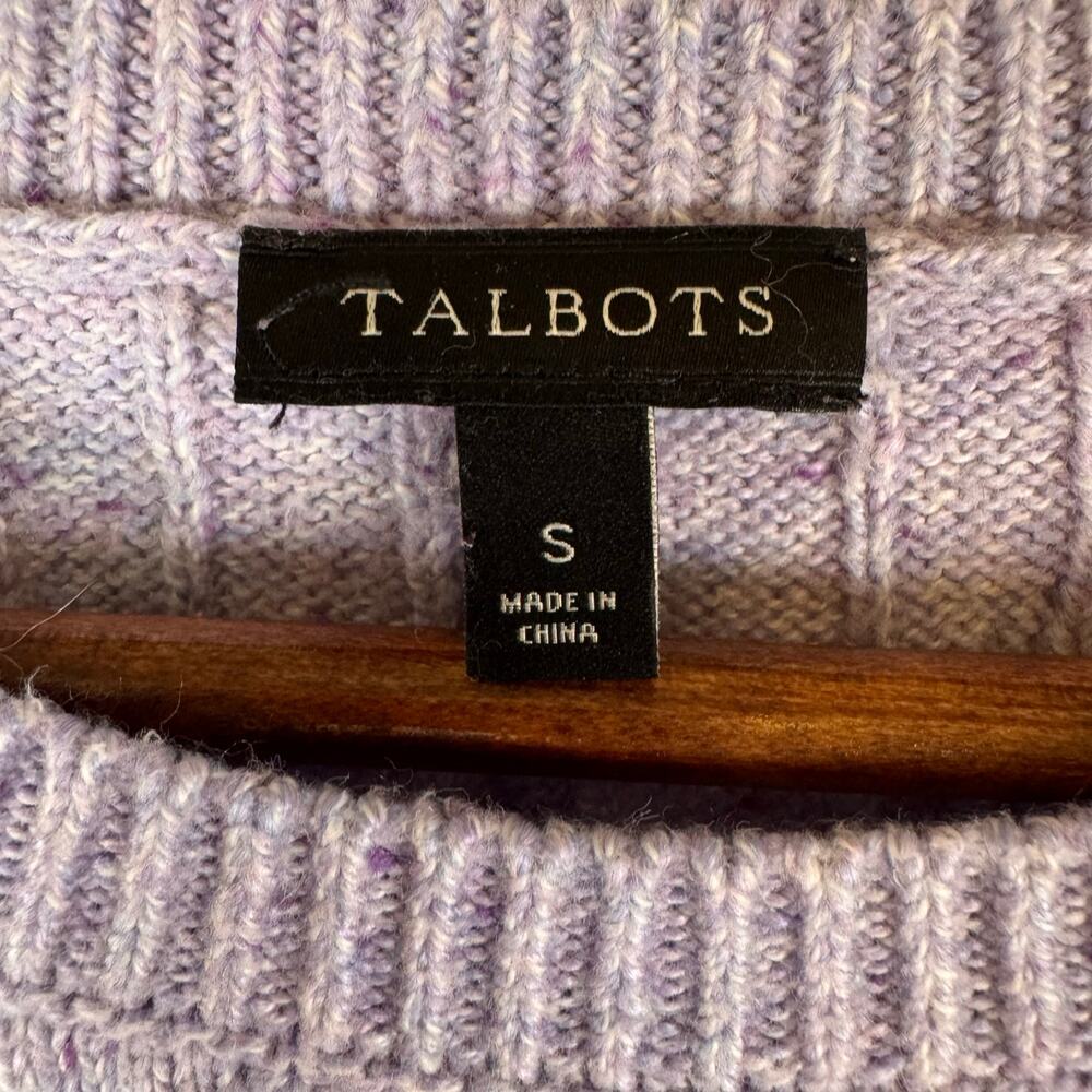 Talbots Women’s S Cable Knit Crewneck Sweater Purple Confetti Button Cuff Preppy - Picture 3 of 8